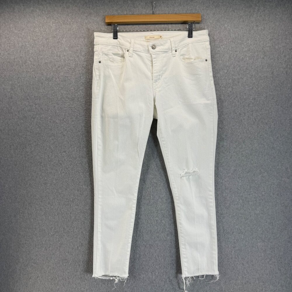 Levi's Womens 711 Skinny White Denim Jeans Casual Distressed‎ Raw Hem Size 31